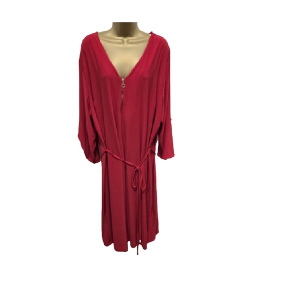 Red Jersey Dress Plus 3X Belted Curvy Gold Hardware Holiday Long Sleeve Colorful - Picture 1 of 9